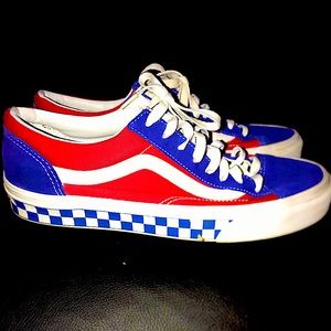 Red and Blue Checkerboard Vans